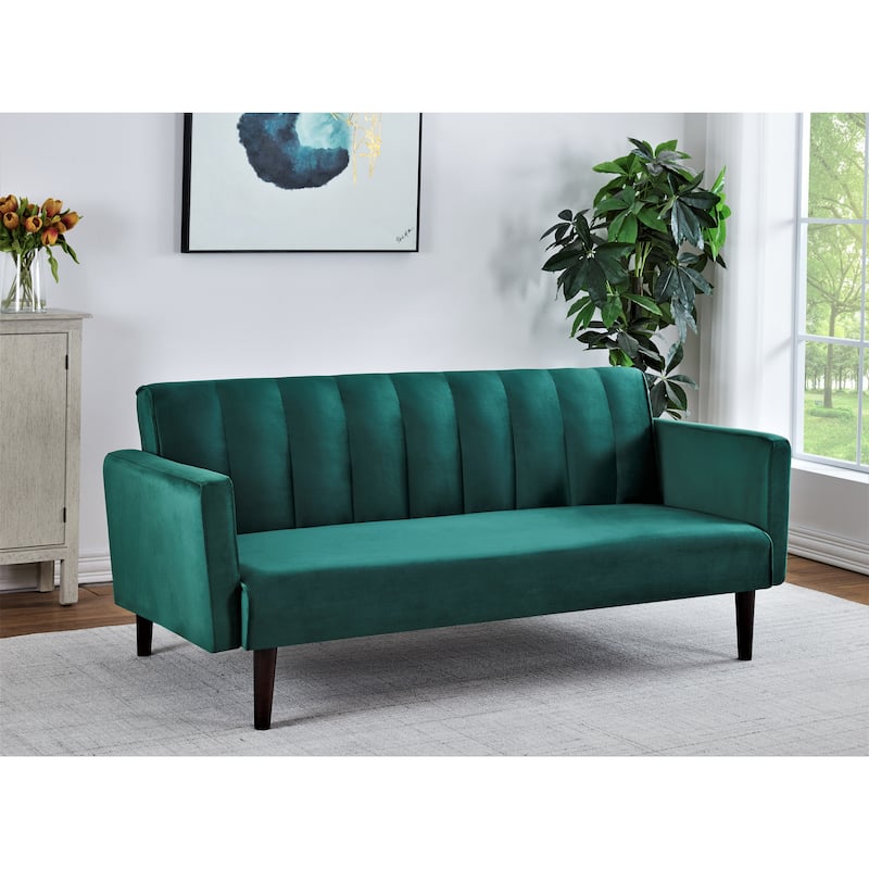 Container Furniture Srtip Convertible Velvet Sofa Bed - Green
