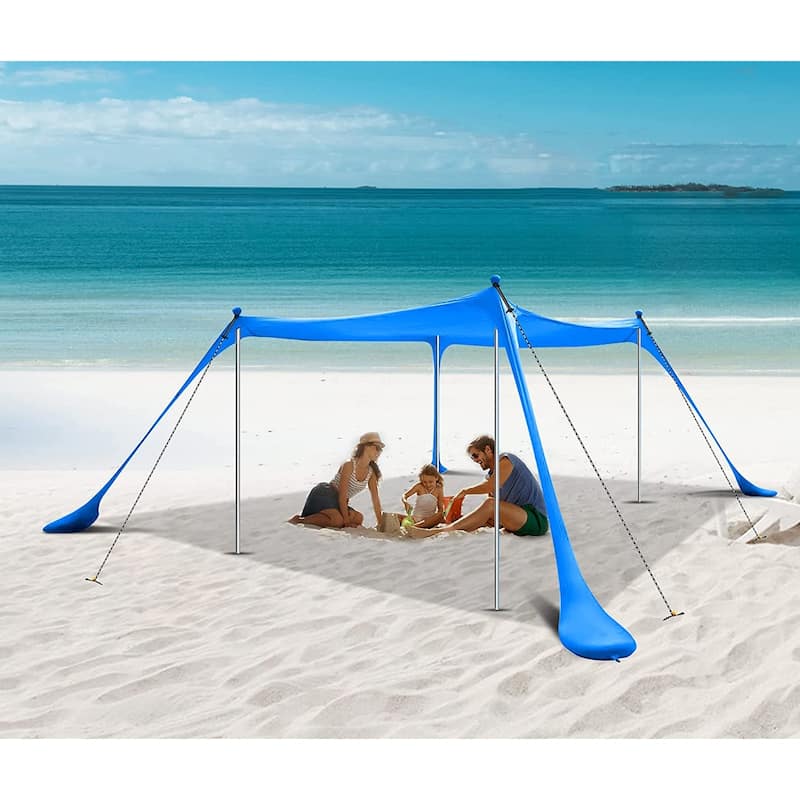 Beach Tent Canopy, Sun Shelter, Pop Up Sunshade Portable 6.6Ft/10Ft UPF 50+ with Carry Bag, Sand Shovel, Aluminum Poles Umbrella - Blue 6.7ft L x 6.7ft W x 6.6ft H