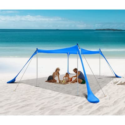 Beach Tent Canopy, Sun Shelter, Pop Up Sunshade Portable 6.6Ft/10Ft UPF 50+ with Carry Bag, Sand Shovel, Aluminum Poles Umbrella