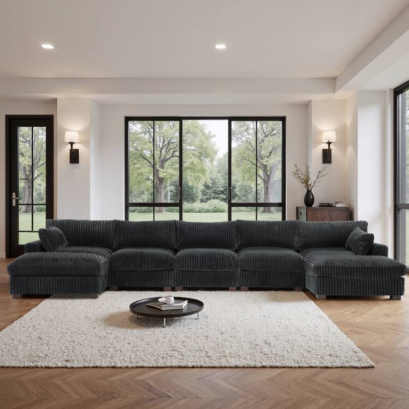 Plush Cotton Flannel Modular Sectional Sofa with 2 Ottomans