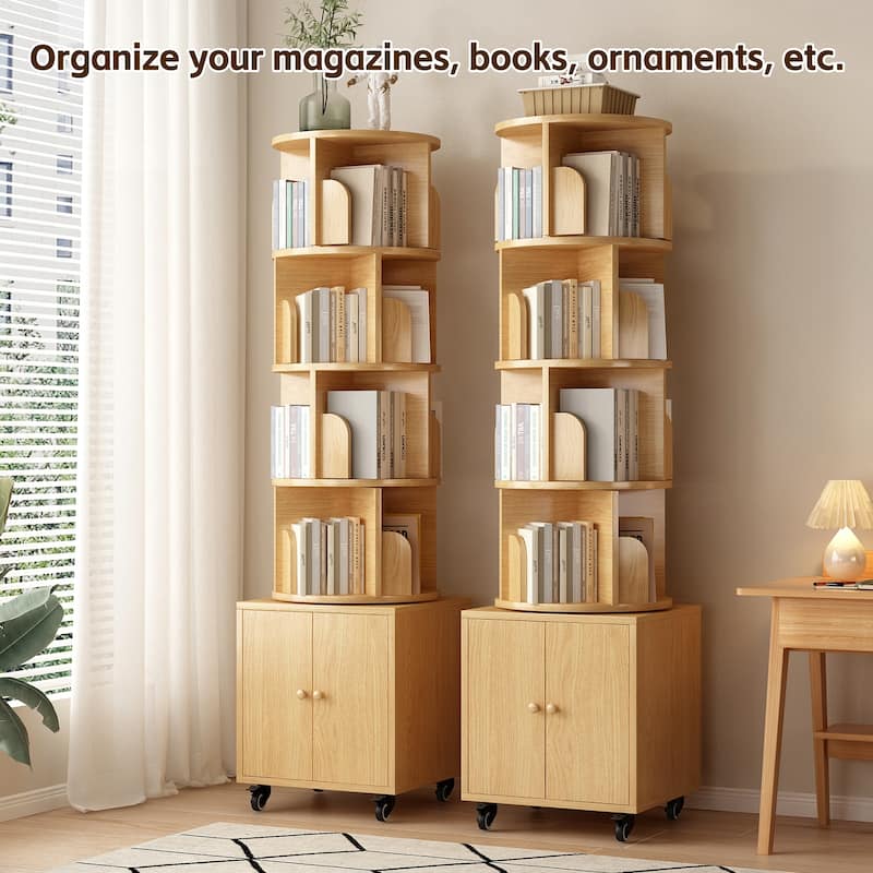 Anmytek 360 Rotating Corner Bookshelf with Wheels Space Saving Storage for Small Rooms
