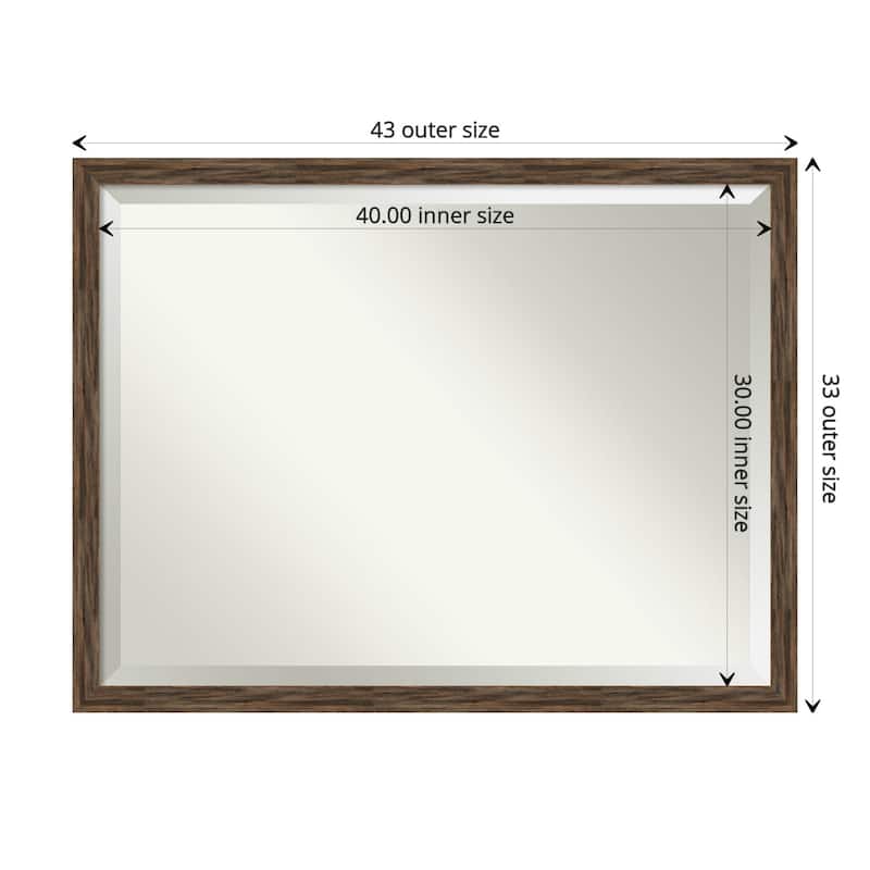 Beveled Wood Bathroom Wall Mirror - Regis Barnwood Mocha Narrow Frame - Regis Barnwood Mocha Narrow - Outer Size: 43 x 33 in