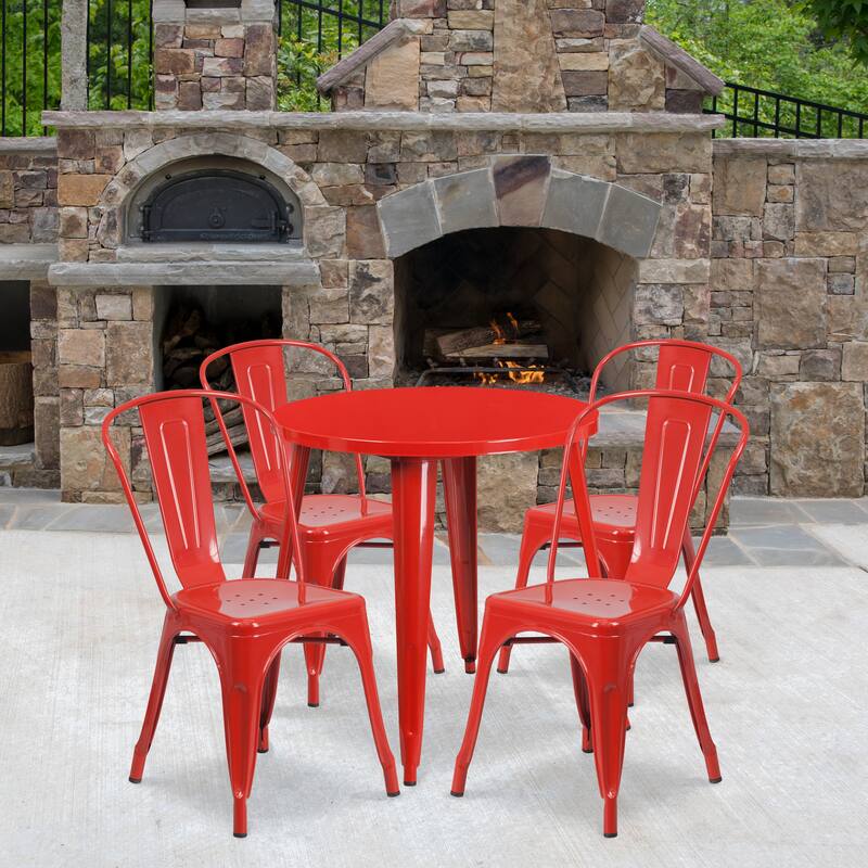 30-inch Round 5-piece Metal Indoor/ Outdoor Dining Set - Red