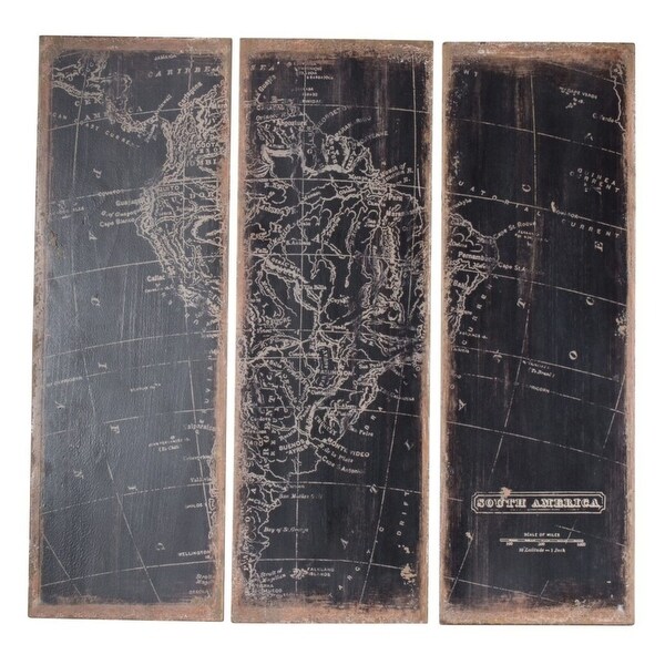 Set of 3 Black and Brown Distressed Finish Wall Panels 35.25" - N/A