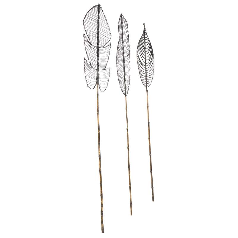 Rattan Leaf Handmade Tall Woven Palm Leaf Stick Home Decor Natural Foliage - Set of 3 Brown or Black - Roche River Decor