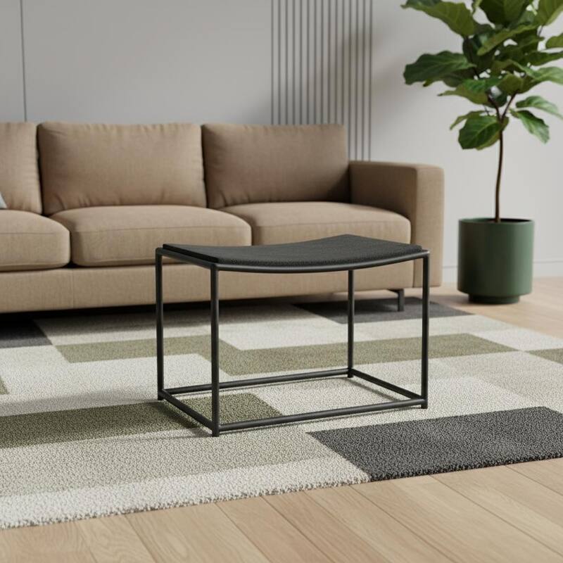 HomeRoots 23" Black Solid Wood and Metal Footstool - Black - 23.25 in. x 17.00 in. x 16.00 in.