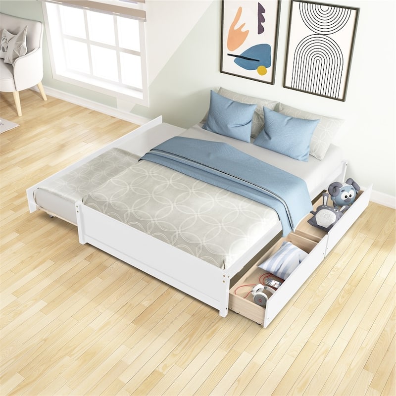 Full Bed With Twin Size Trundle And Two Drawers