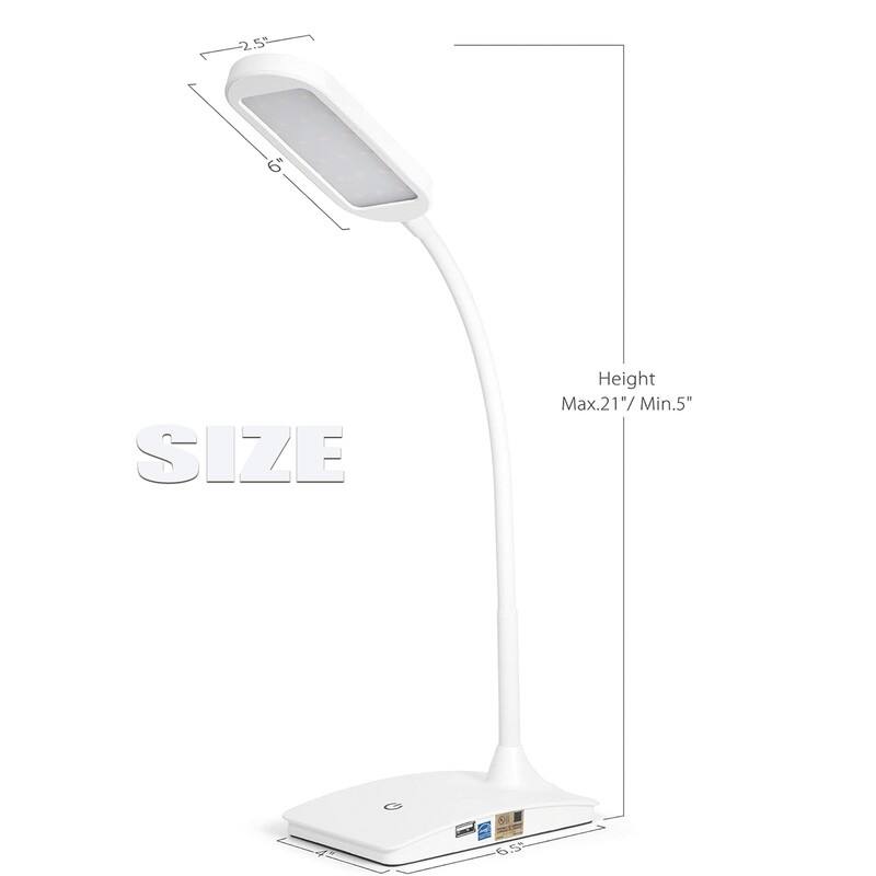 Super Bright Small Desk Lamp with USB Charging Port - 6.5"D x 4"W x 21"H