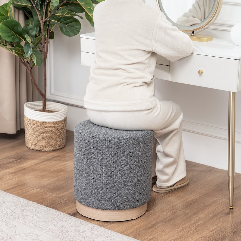 Adeco 17" Velvet Ottoman Footstool with Wood Grain Effect Base
