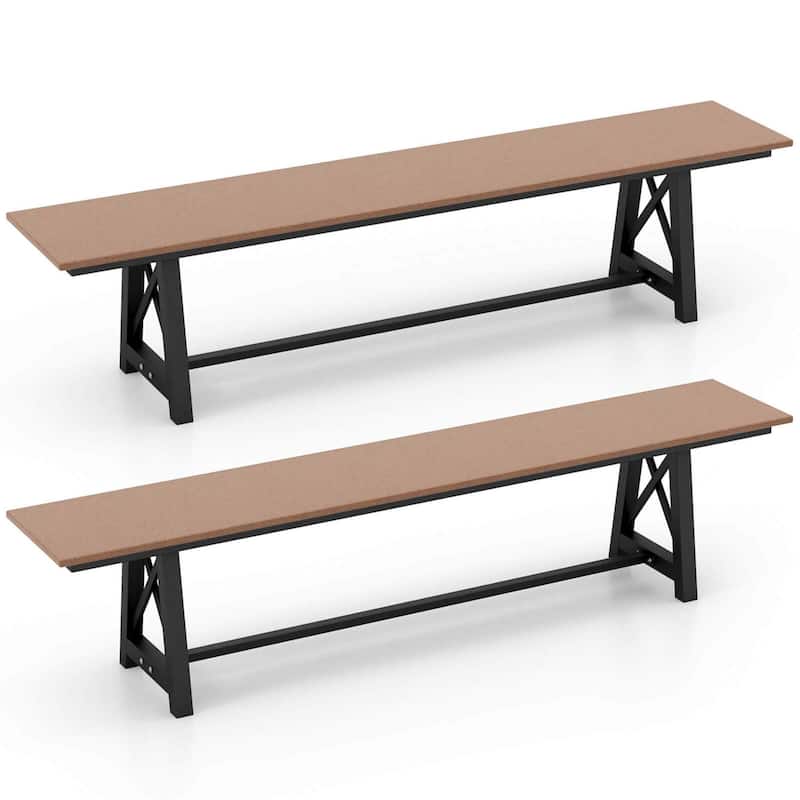 6 FT HDPE Outdoor Bench Extra Long Patio Picnic Bench for 3-4 People - 2 PCS