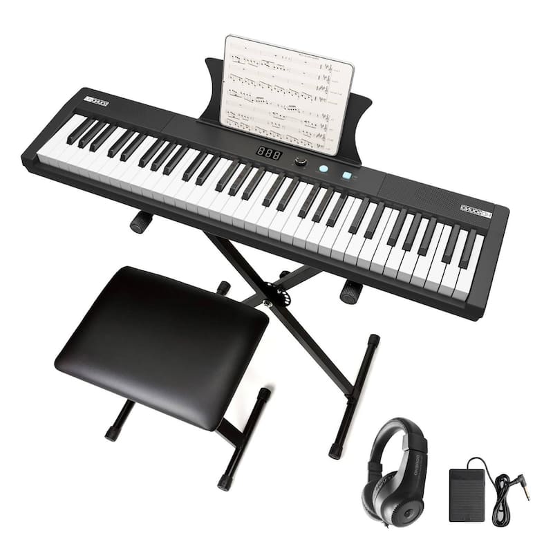 Protable Electric Semi-Weighted 61 Key Keyboard Piano - Black Set