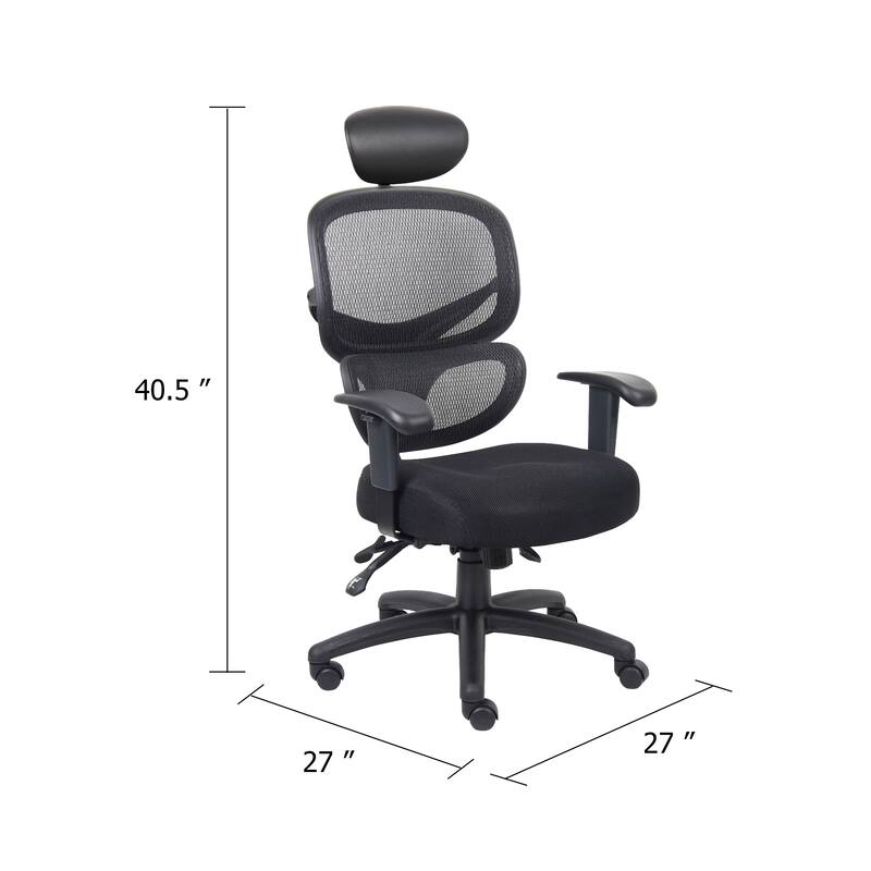 Samy Multi-Function Task Chair, Headrest, Black Mesh, SereneSoft Padding