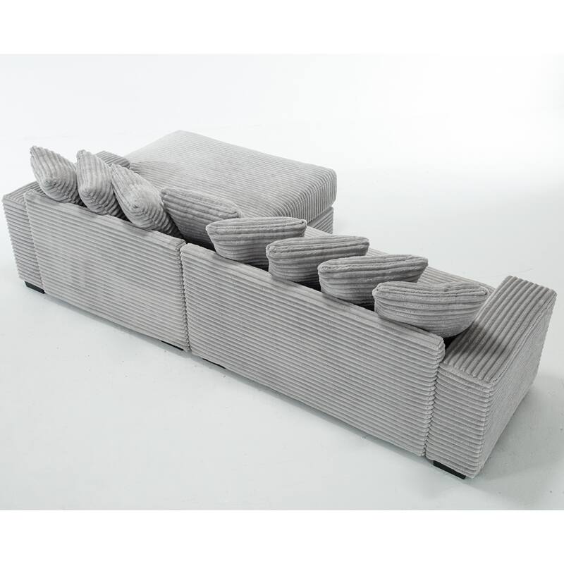 Oversized Two-Piece Couches, L Shaped Sofa, Corduroy, Right Chaise Daybed,with Armrests,Eight Throw Pillows,Corner Sofa