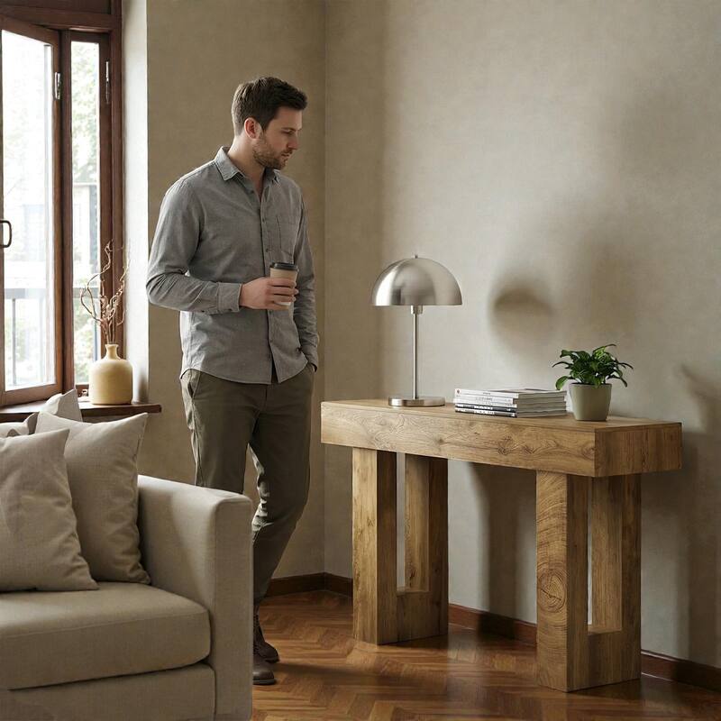 63 Inch Farmhouse Console Table, Rustic Entryway Table with Storage, Natural Wood Grain Sofa Table for Hallway & Living Room