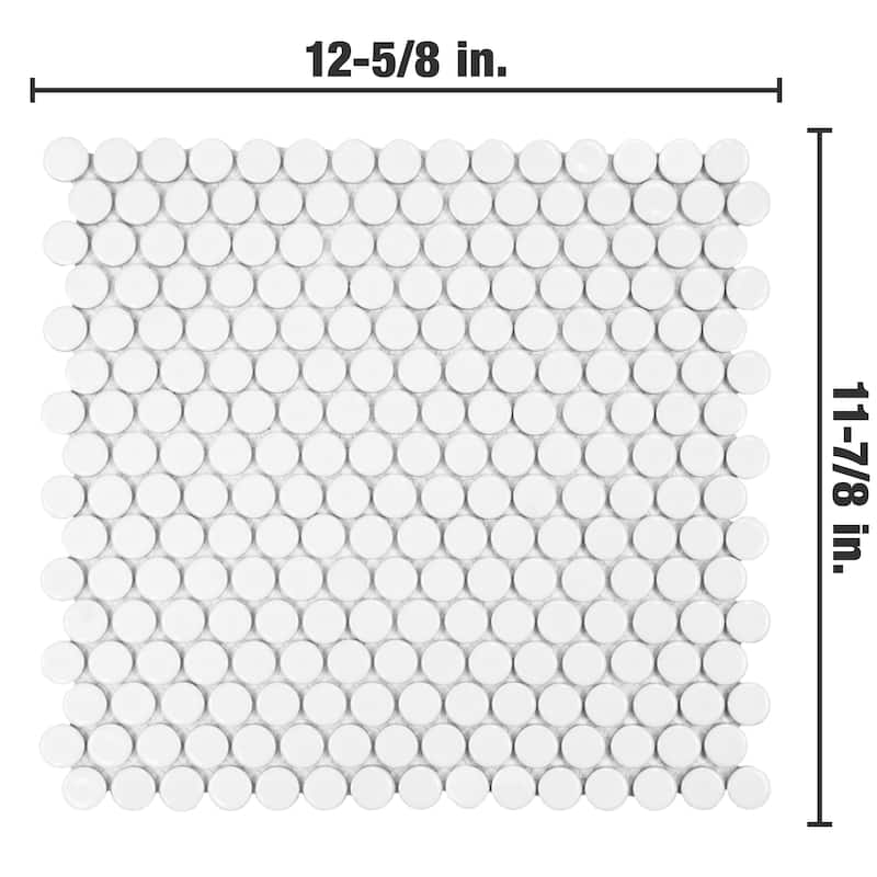 Merola Tile Hudson Penny Round Glossy White 11-7/8" x 12-5/8" Porcelain Floor and Wall Tile