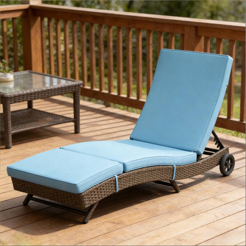 GDFStudio - Henriksen Outdoor Wicker Chaise Lounge with Adjustable Reclining Comfort Design - Chaise Lounge - Sky Blue