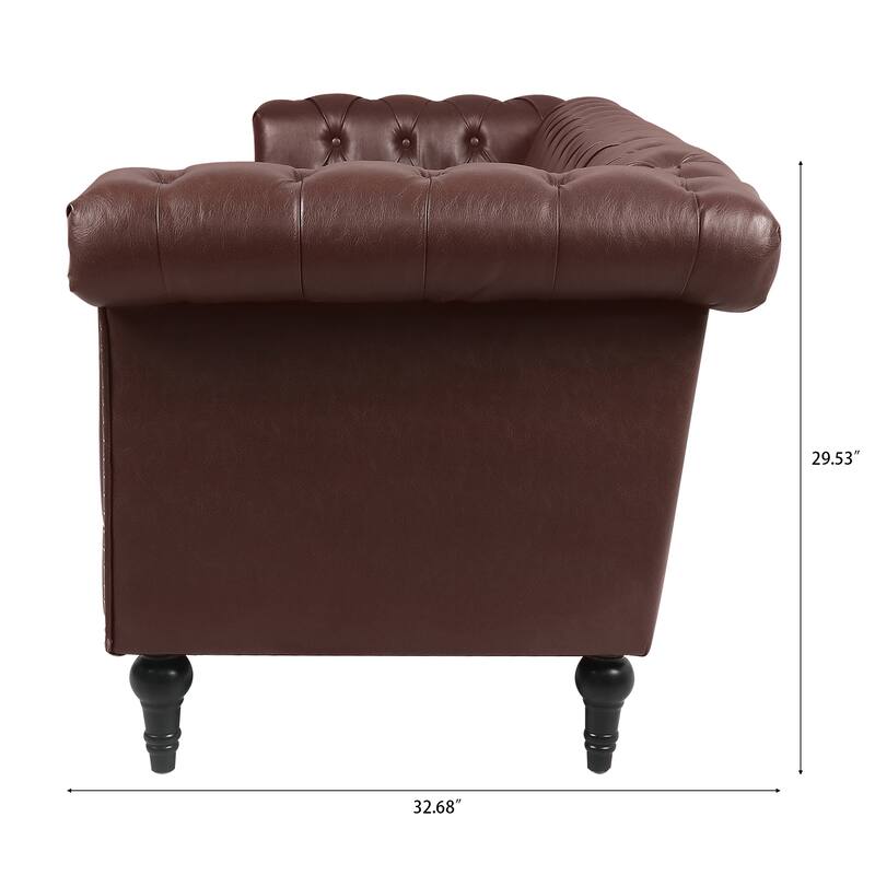 Dark Brown Futon Sofa Bed, Fabric, Solid Wood Leg, 2 Pockets