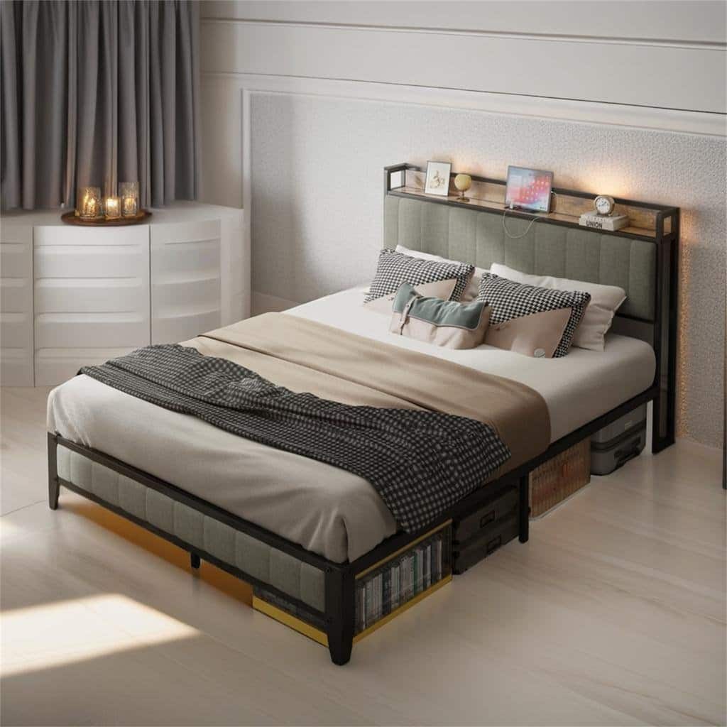 Full Bed Frame with Charging Station