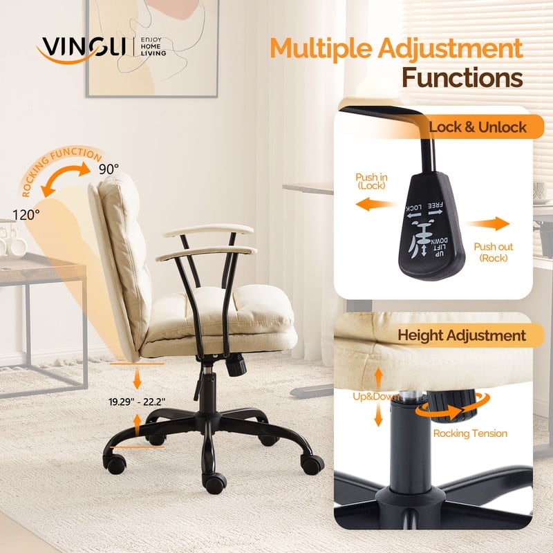 24.4 Inch Upholstered Swivel Office Chair With Leg Pegs And Wheels