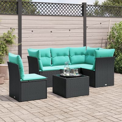 vidaXL 6 Piece Patio Sofa Set with Cushions Black Poly Rattan - 93.8x27.2x46.1