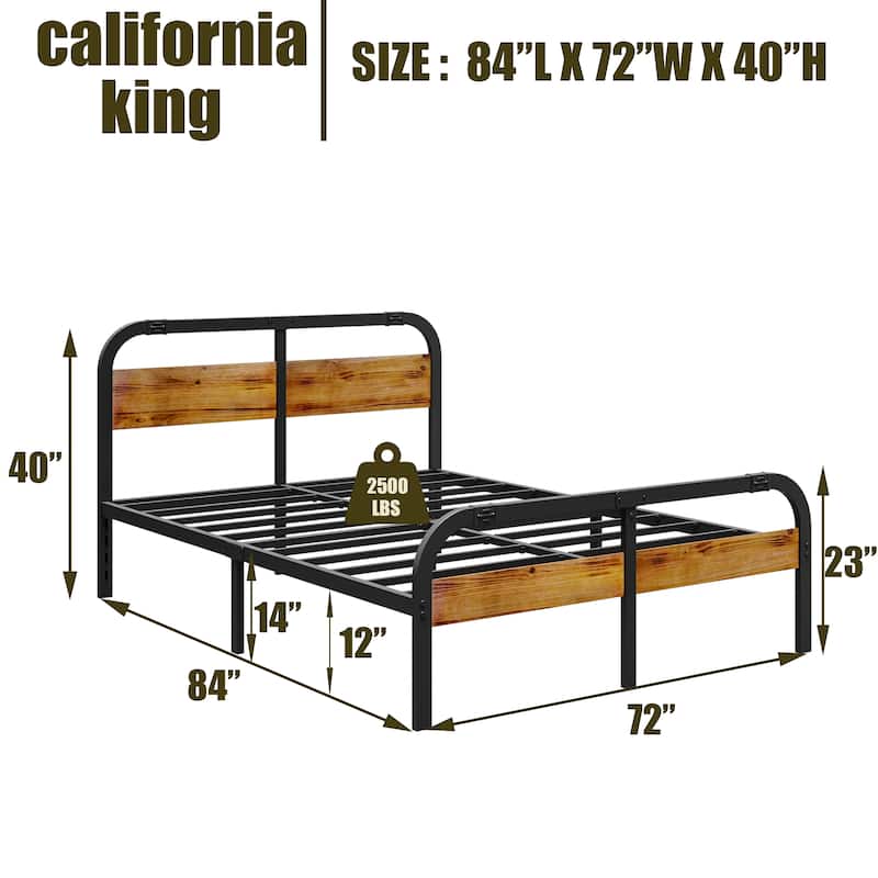 Heavy Duty Bed Frame with Wooden Headboard and Footboard, Noise-Free, Easy Assembly