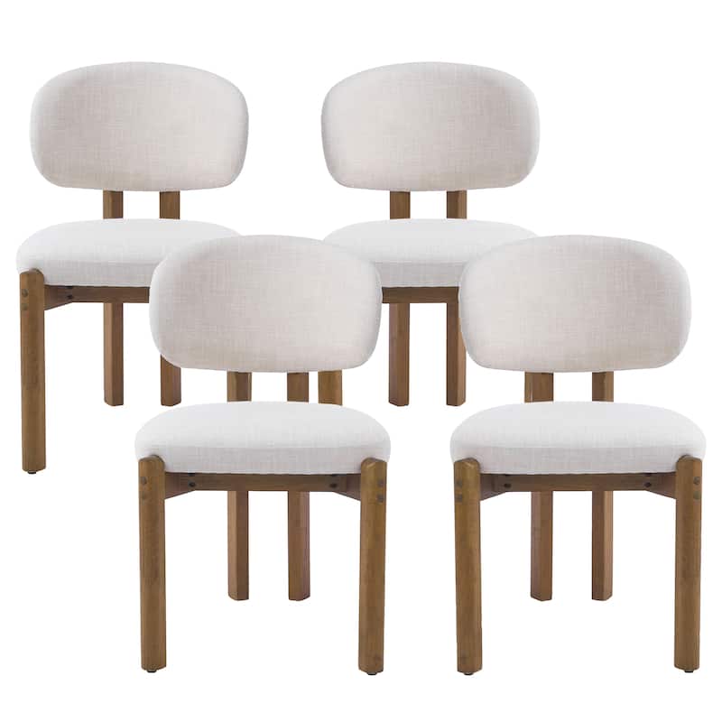 Christopher Knight Home - Aurelio Solid Rubberwood Upholstered Dining Chair - Set of 4 - Beige+Walnut