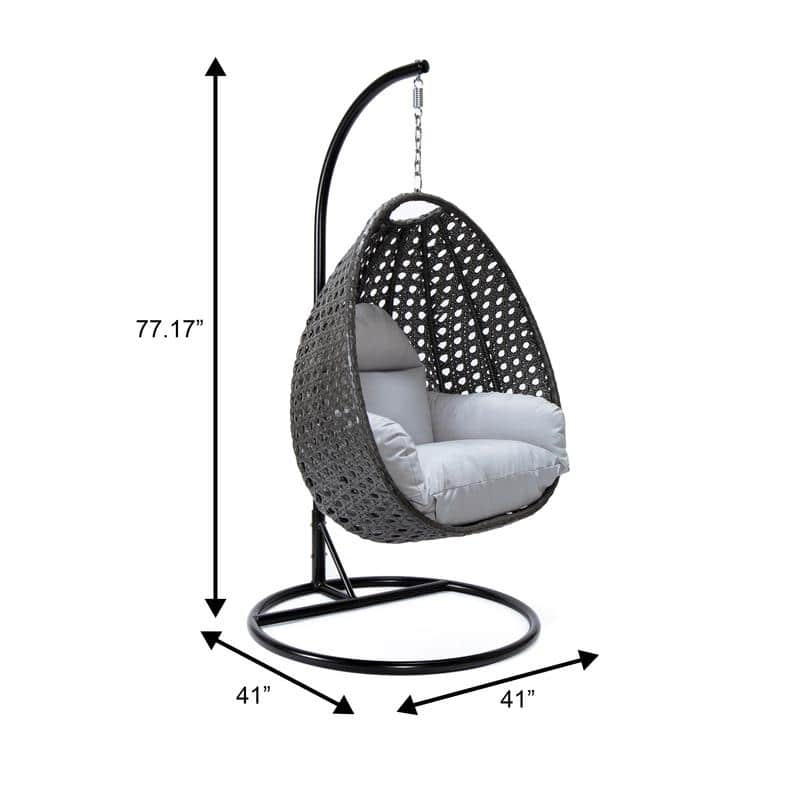 LeisureMod Charcoal Single Seater Rattan Wicker Egg Swing Hanging Chair for Indoor Outdoor Patio Porch Backyard Garden