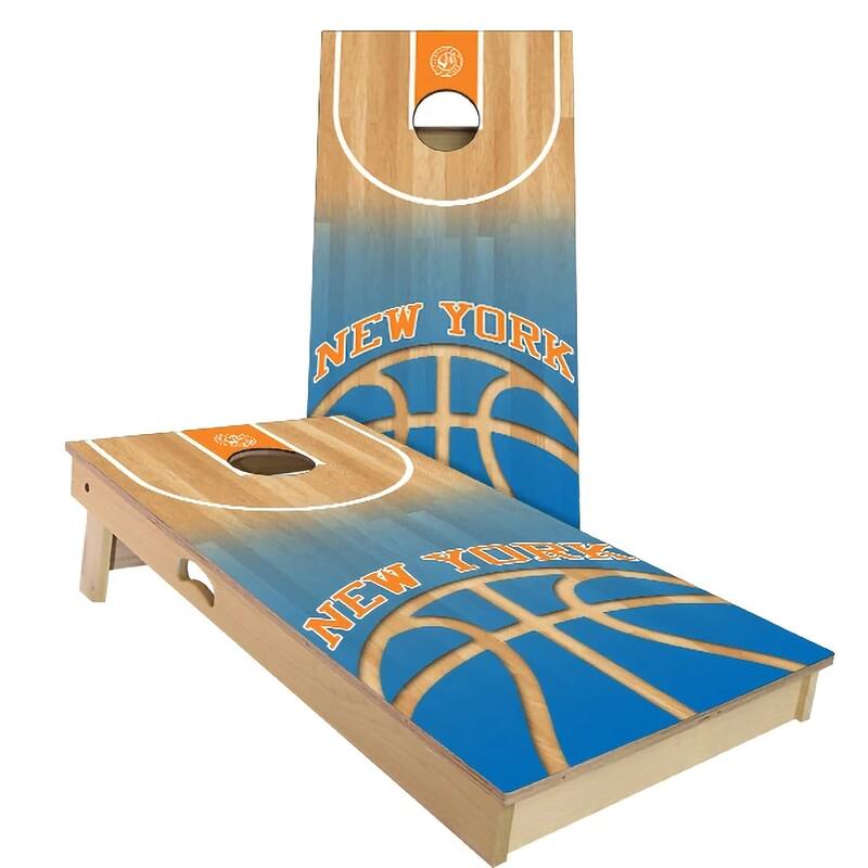 New York Basketball Outdoor Cornhole Board Set - Backyard 2x4 - Include Carrying Case
