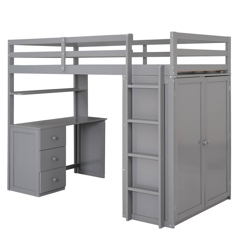 Twin size Loft Bed with Drawers,Desk,and Wardrobe,assembly is required