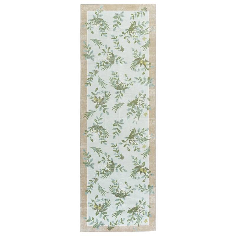 Martha Stewart Sonal Machine Washable & Slip Resistant Rug - 2'6" x 8' Runner - Taupe/Green