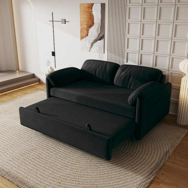 Sofa at the Forefront: 54-inch Velvet Sofa Bed for Multi-purpose Living Spaces, Featuring a Retractable Bed