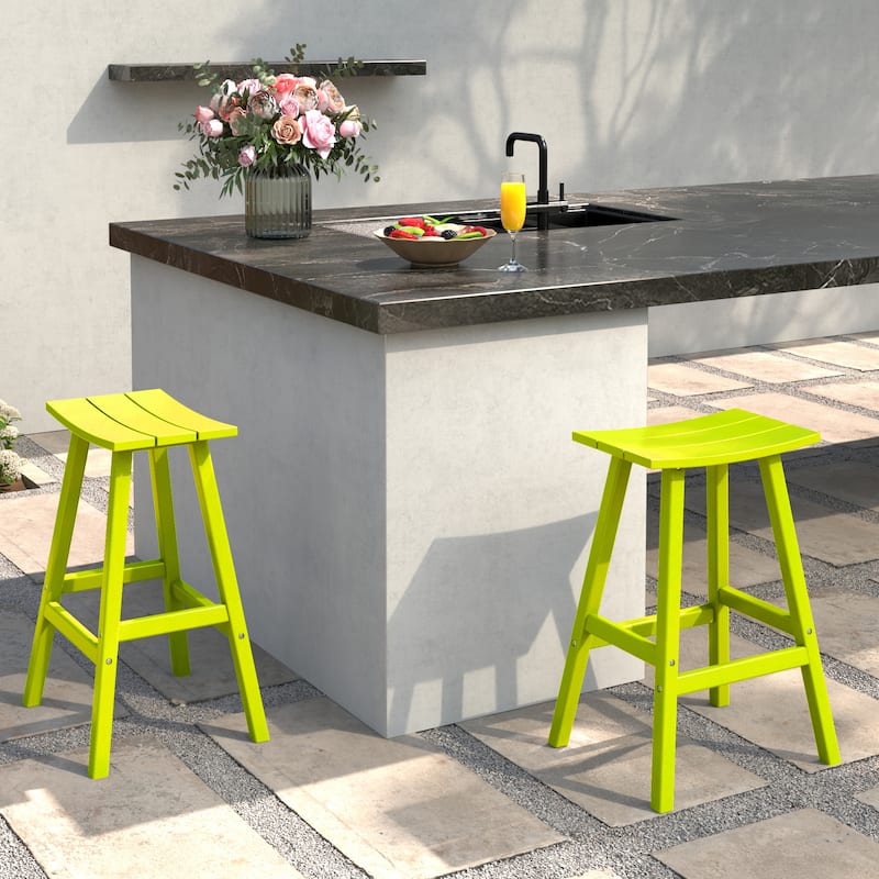 Laguna Hdpe All Weather Outdoor Patio 24" Saddle Seat Counter Stool (Set Of 2)