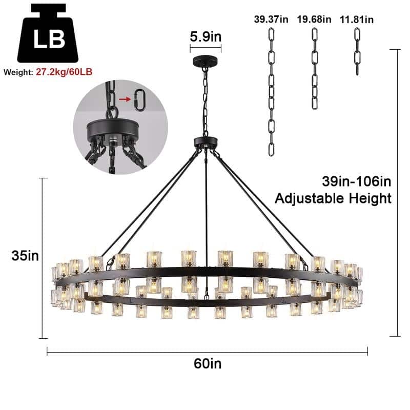 KAYLA Wagon Wheel Chandelier With Crystal Shade
