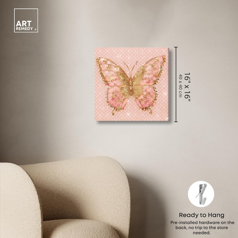 Glittering Elegant Butterfly Blush Canvas by Art Remedy, Gallery Wrapped