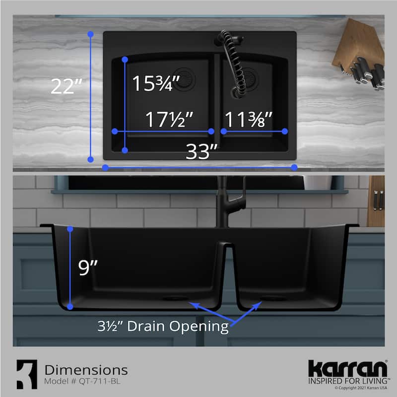 Karran Drop-In Quartz Double Bowl Kitchen Sink