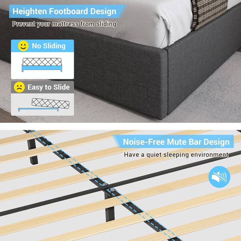 Bed Frame with 4 Storage Drawers1 USB /Type-C Charging Station