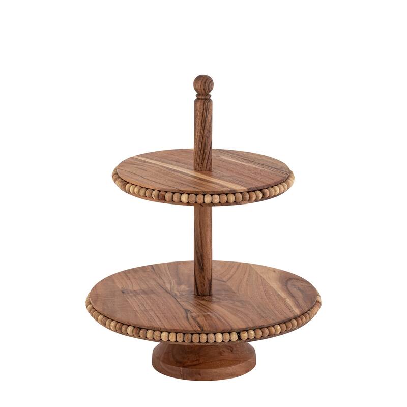 Acacia Wood Beaded 2 Tier Cake Plate