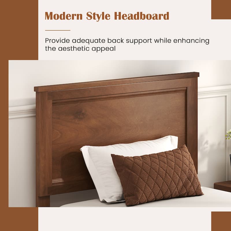 Walnut Rubber Wood Twin Size Platform Bed Frame with Slats Support and Headboard Underbed Storage Space