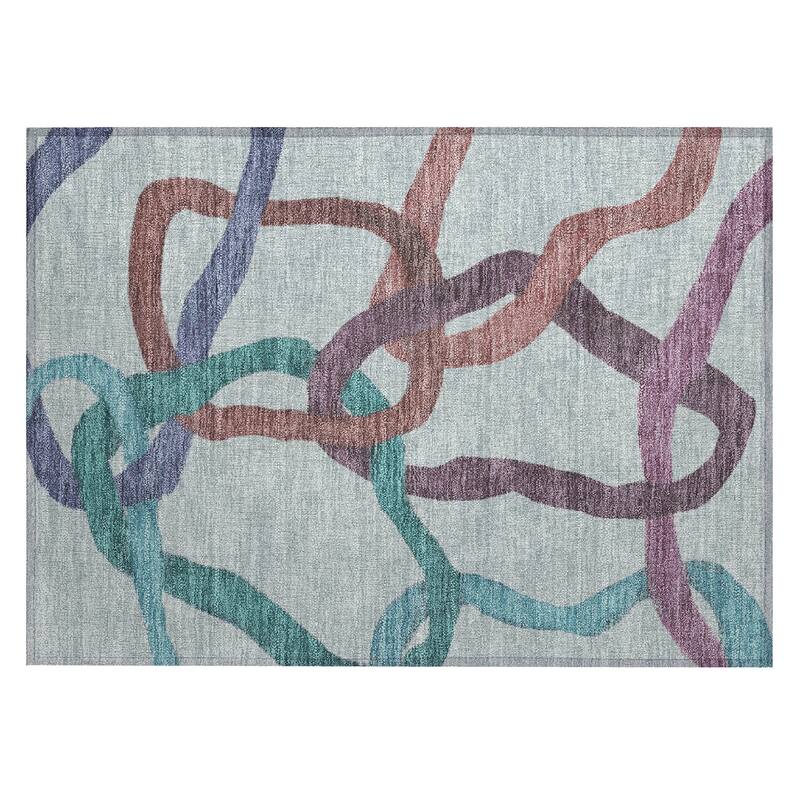 Machine Washable Indoor/ Outdoor Abstract Links Chantille Rug