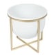 preview thumbnail 4 of 5, White Metal Cachepot Planters with Gold Metal Stands (Set of 2)