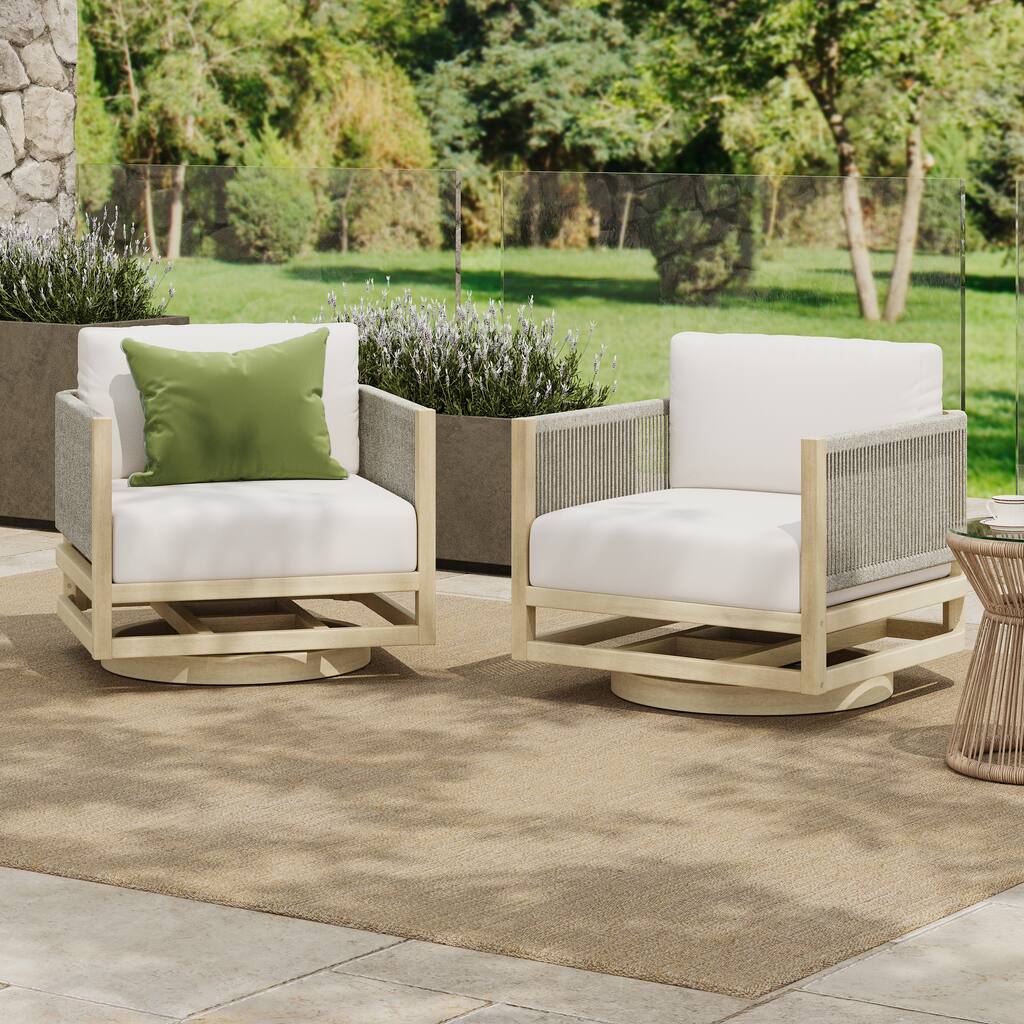 Christopher Knight Home - Coastal Outdoor Acacia Wood Swivel Club Chair with Thick Cushion