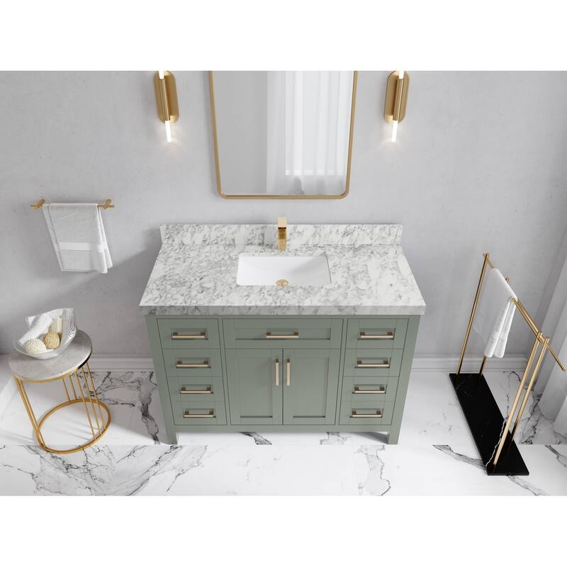 Willow Collections 48 in. W x 22 in. D Cambridge Single Sink Bathroom Vanity with Countertop - 2”Carrara Marble - Evergreen