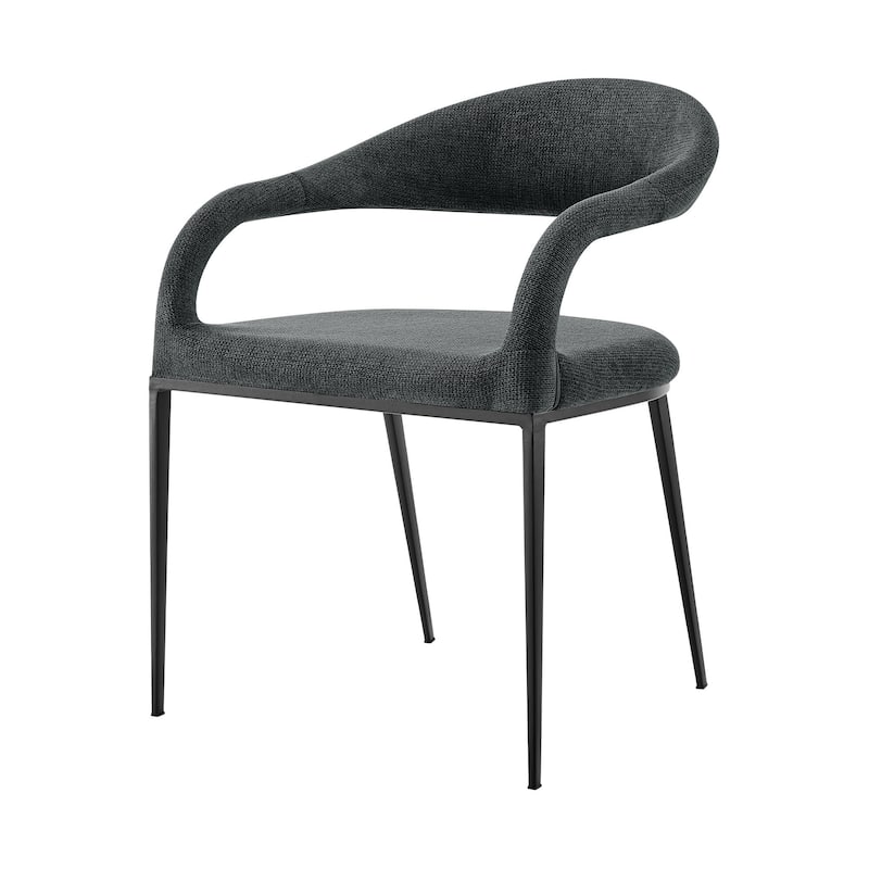 Set of 2 Grey Upholstered Dining Armchairs with Metal Legs and Open Back for Living or Dining Room - 30”H x 21”W x 22”D