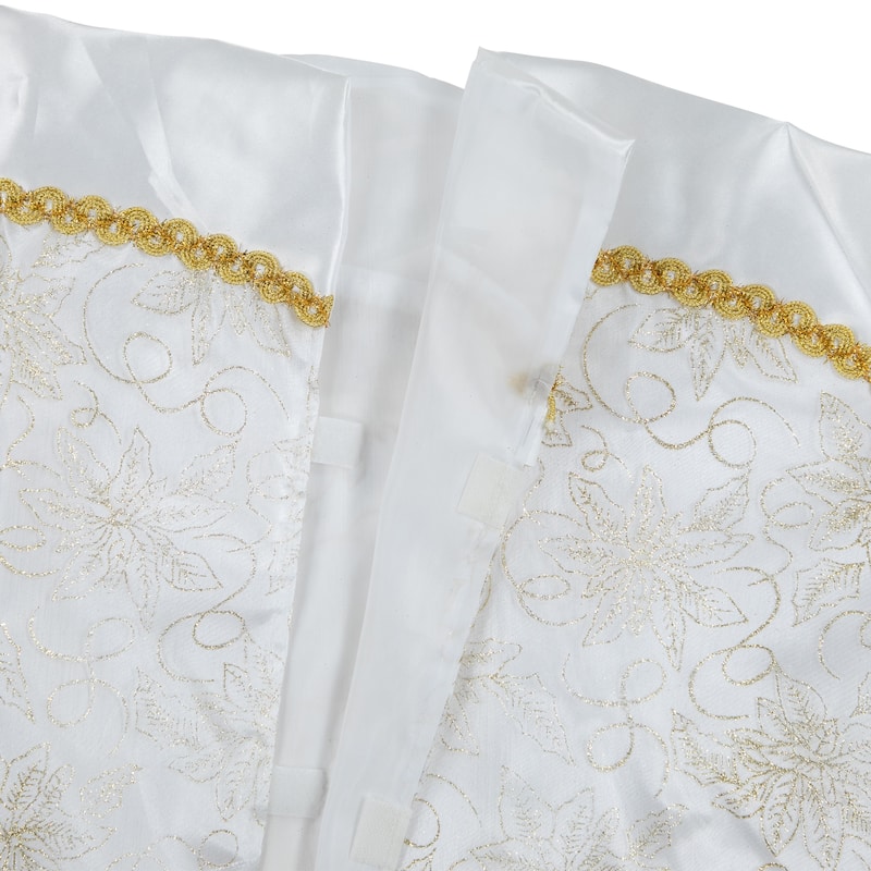 48" White and Gold Glitter Poinsettia Scalloped Christmas Tree Skirt - 48