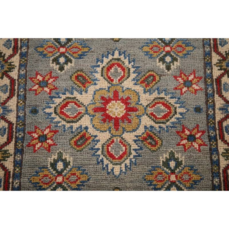 Kazak Oriental Runner Rug Hand-Knotted Grey Wool Carpet - 2'2" x 5'11"
