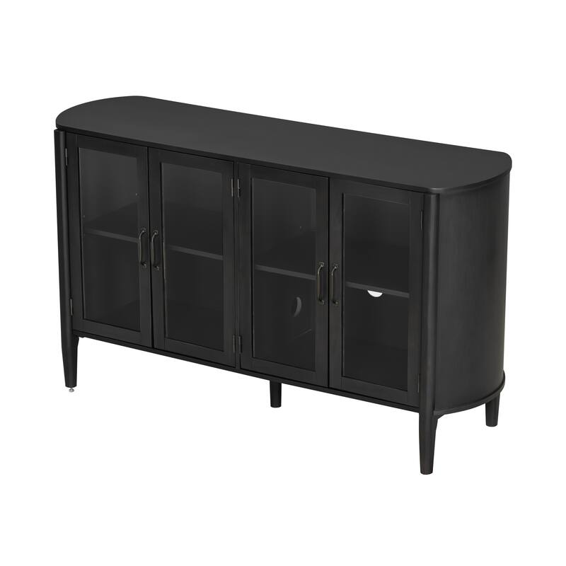 4-Door Wood Storage Cabinet Buffet Sideboard with Shelves, Modern Display Cabinet with Glass Doors, Accent Console Table