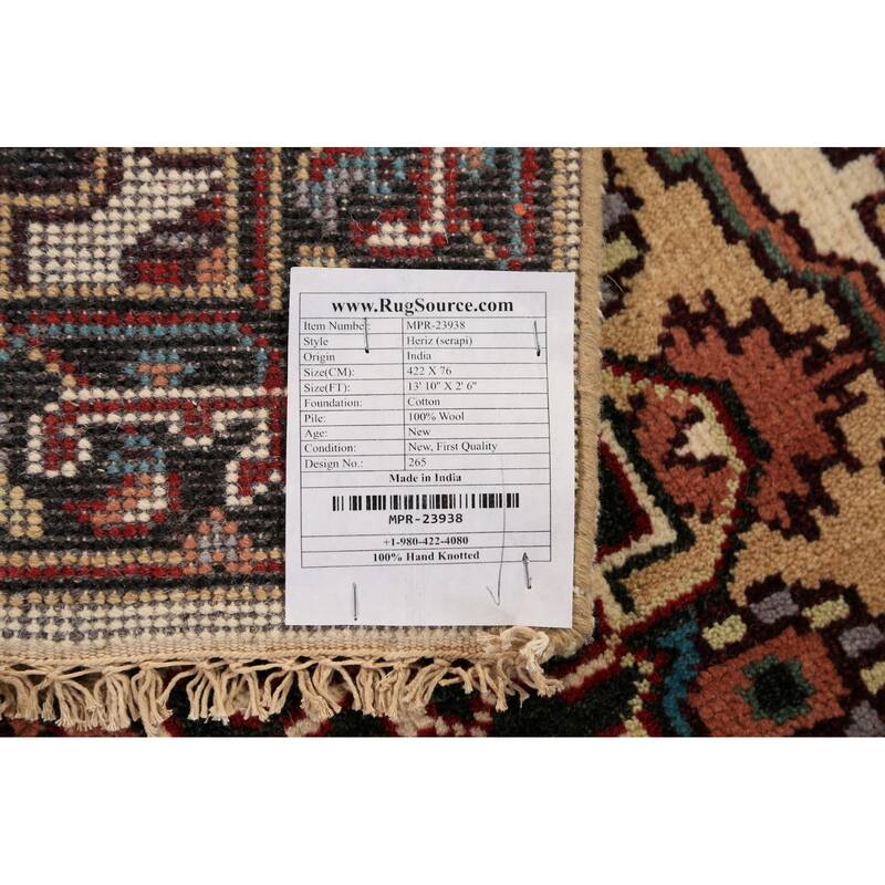 Geometric Heriz Serapi Indian Runner Rug Handmade Wool Carpet - 2'6"x 13'10"
