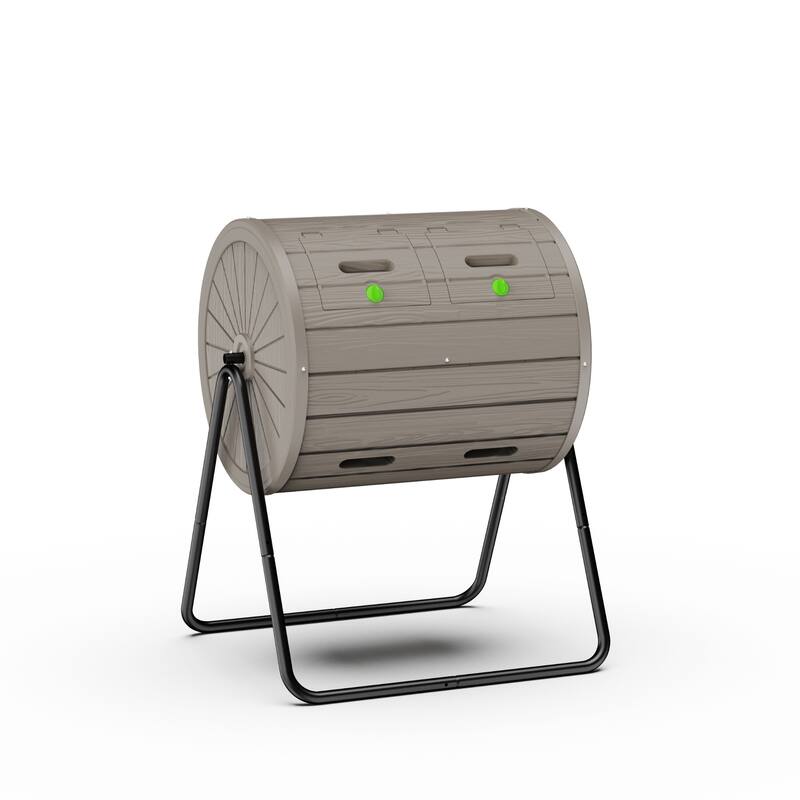 Dual Chamber Tumbling Composter, 43 Gallon Outdoor Tumbling Composter, Rotating Design with Renovate Doors and Steel Frame - ABS