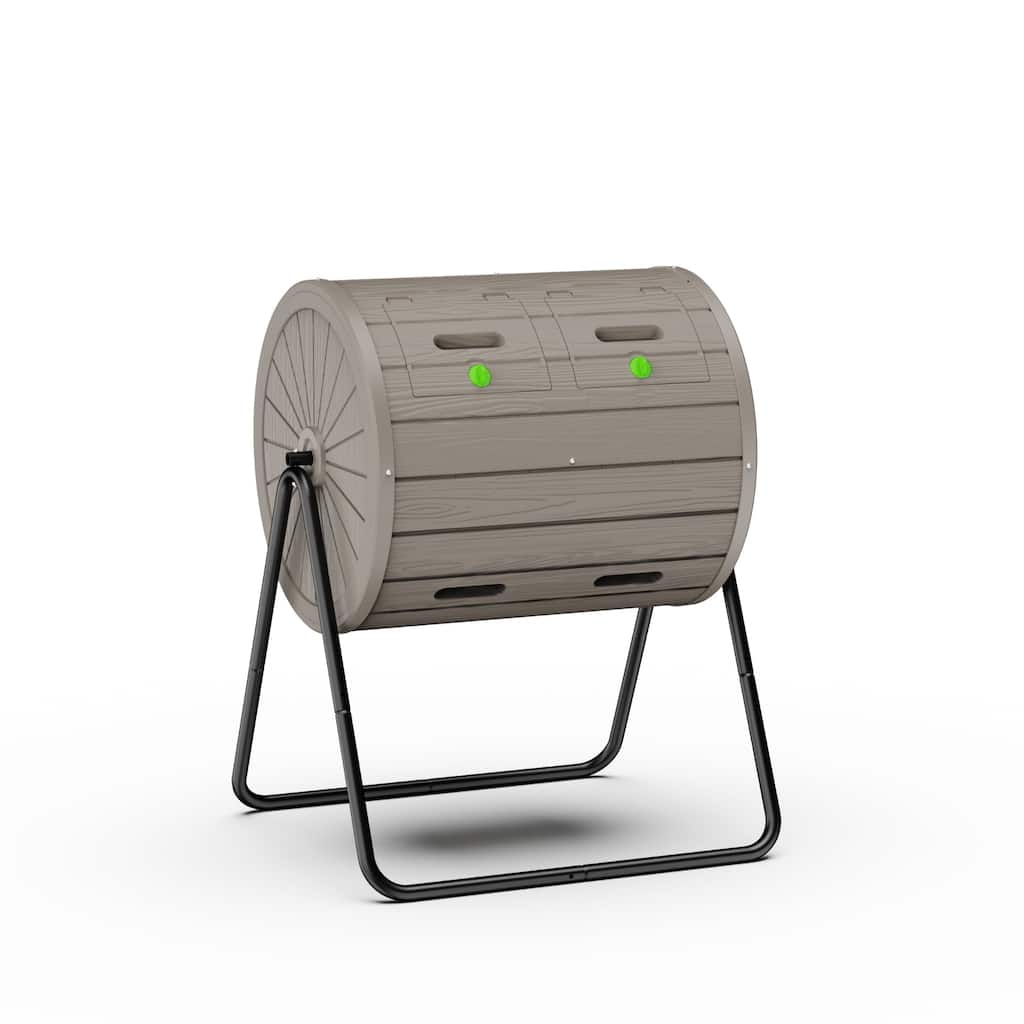 Dual Chamber Tumbling Composter, 43 Gallon Outdoor Tumbling Composter, Rotating Design with Renovate Doors and Steel Frame