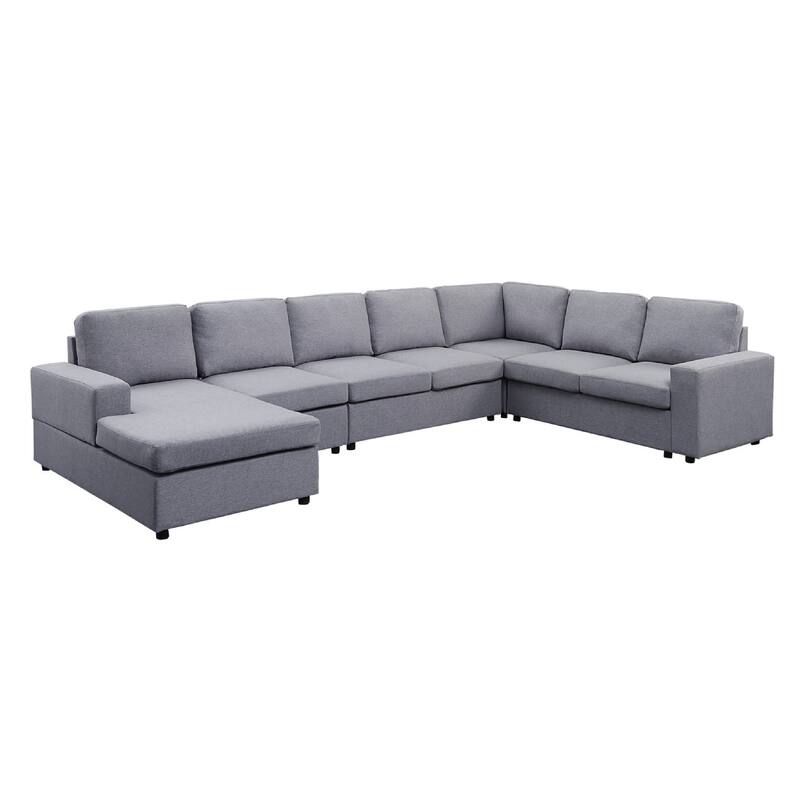 Fenie 7 Seat Reversible Modular Sectional Sofa Chaise, Gray, 147 Inch